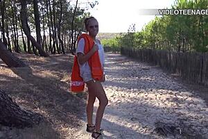 Tania's Tempting Nude Display of Natural Small Tits on the French Beach