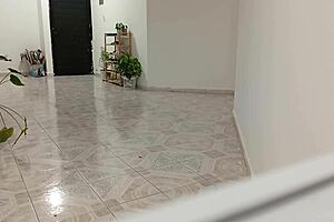 chubby neighbor cleans new apartment