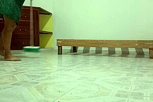 chubby neighbor cleans new apartment