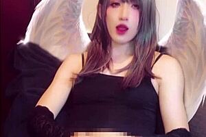 Cute Japanese Shemale Masturbates While Streaming