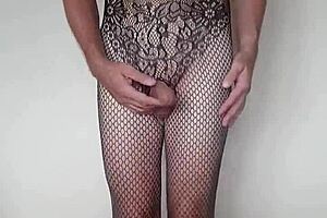 Misr4 Wearing Fishnet Bodysuit in Close-Up Lingerie Display