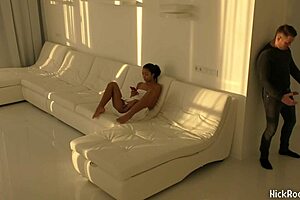 black asian teen jumping on big cock in white room