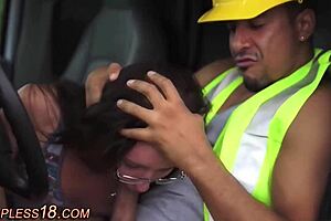 Teen 18+ Brunette Hitchhiker Gets BDSM Blowjob And Fucking Outdoor