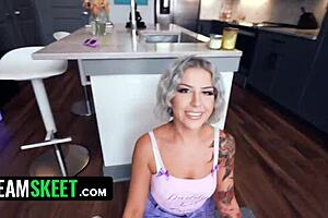 Cute tattooed punk girl gets kicked out of church for her first porn adventure