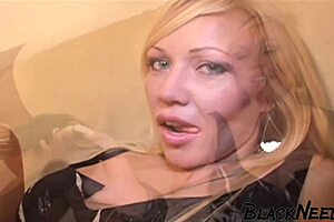 Blonde dancer gets a facial from a bbc