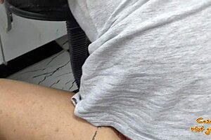 Why is the naughty housewife washing dishes while taking that big cock?