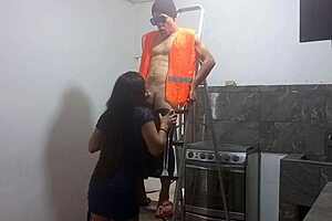 observing the athletic roofer's maintenance work led to seduction and intense standing sex