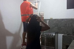 observing the athletic roofer's maintenance work led to seduction and intense standing sex