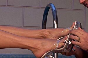 awesome blonde babe in a bikini has a great doggy style sex with foot sex