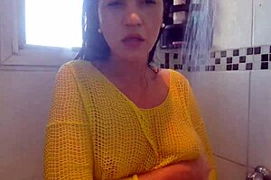 Naughty Latina Teases In Shower Without Panties