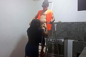 observing the athletic roofer's maintenance work led to seduction and intense standing sex