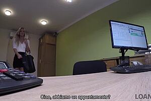 blonde teen in office interview offers blowjob, lick, fingering for sex cash, hidden cam pov