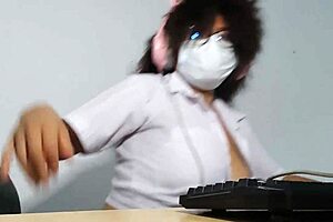 beautiful student getting excited while singing and doing homework