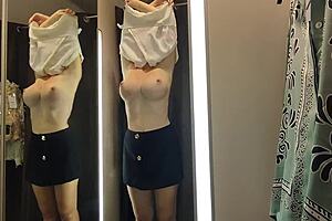 Trying on transparent clothes in fitting room haul