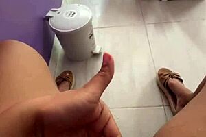 latina student fingers tight pussy in public, flashing clients, reaches female ejaculation