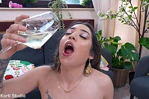 melania dark submissively takes cock in ass, drinks piss