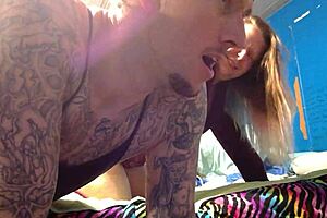 Blonde tattooed whore bent over for intense doggystyle fucking, craving more slutty action