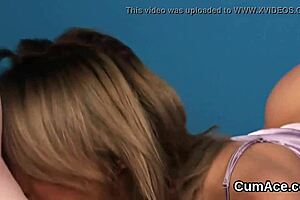 Horny babe gets cum load on her face sucking all the ejaculate