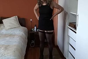 First fuck with beautiful curvy blonde in lingerie, big tits bouncing, cum on ass while wife sleeps in bedroom