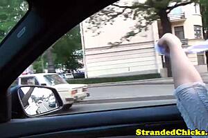 Stranded barely legal teen with cute freckles gets bent over outdoors!