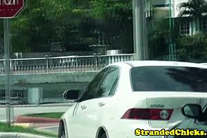 Hey, real hitchhiker buffs my knob in the car