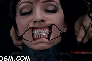 Gagged Bound Babe Endures Intense Femdom Cunt Pleasuring with Rough Fucking and Choking