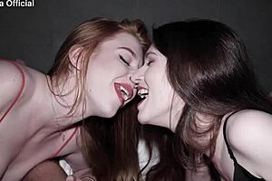 vampire girls suck sperm from man's hotel room cock in bisexual threesome