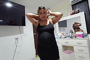 pregnant latina wife in black dress begs for hard fucking from amateurs