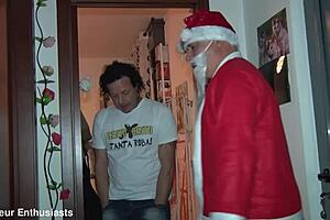 Bold christmas orgy with double penetration and cum in mouth