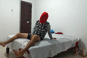 american man with small penis attempts masturbation using inflatable plastic