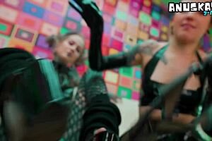 gothic lesbian latex fist play with squirting and gapes