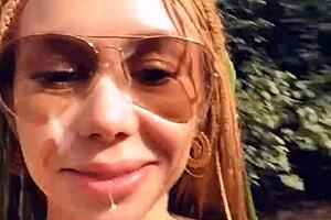 Wild sex outdoors! Cum dripping during a walk in the woods with big cocks and blowjobs