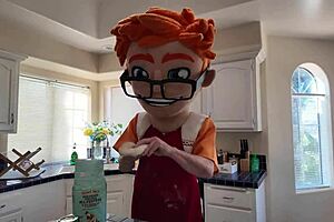 Petite brunette Eva Generosi sucks big cock and swallows cum in kitchen.