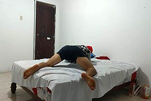 american man with small penis attempts masturbation using inflatable plastic