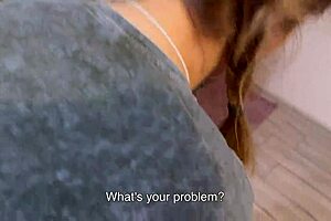 pretty girl gets cum in mouth and hair in kitchen