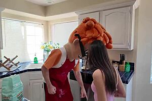 Petite brunette Eva Generosi sucks big cock and swallows cum in kitchen.