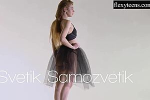 Blonde Gymnast Stretches Nude Acrobatically