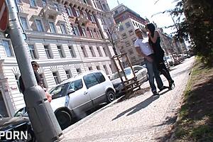 Bisex threesome with two hot gay guys and sexy brunette girl