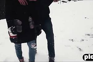 Horny couple indulges in sensual sex on winter day