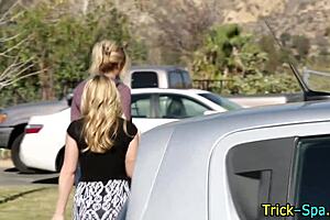 Bikini lesbian massage in pool garden