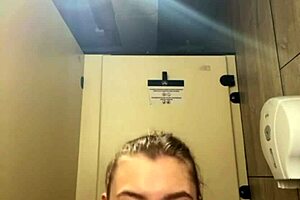 In the crowded public gym, a young bbw with big natural tits cums hard from fingering