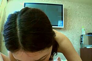 18-year-old Asian cutie gives blowjob and titty fucks to completion.