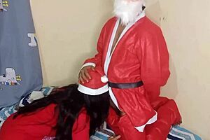 Indian man surprises hot sexy girl on christmas evening merry xmax santa claus sex