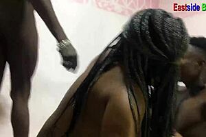 massive hostel threesome with bent over doggystyle and deepthroat action