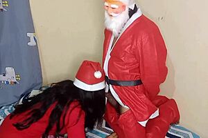Indian man surprises hot sexy girl on christmas evening merry xmax santa claus sex