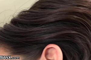 Gorgeous brunettes share intense lesbian orgasm lesbianx