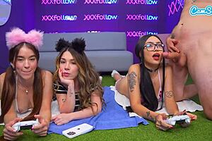 hot latina gamer girl gets fucked and rides huge cock while playing