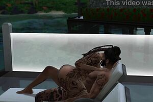 In Sims 4 Tierra gets intensely fucked by the pool with tattooed black lover