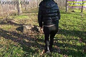 tight leather pants no panties wet surprise in car steamy outdoors rough forest adventure