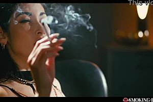 french brunette feels intense pleasure masturbating with cigarette and dirty talk